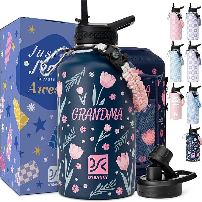 DYSANKY Grandma's Water Bottle Gift– 64 oz Insulated Stainless Steel Bottle with Carrier Bag, Strap & Gift Box – BPA-Free – Ideal for Hiking, Camping & Travel 64 oz