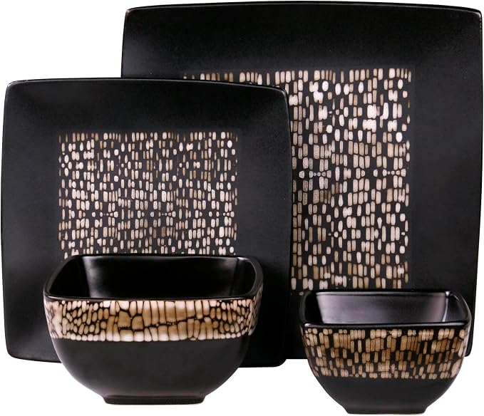 Elama’s Naina 16 Piece Double Bowl Stoneware Dinnerware Set