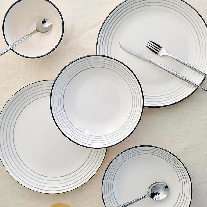 Earth & Clay Zeke 12-Piece Dinnerware Set Earthenware, Plates and Bowls Set, Dishwasher and Microwave Safe Dishes, Dish Set for 4, Grey