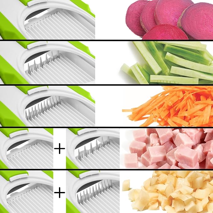Starfrit Pump'n'Slice - Vertical Mandoline, Food Chopper, Slicer - Precision Adjustable Slicing, Julienne, Dicing - Safe Enclosed Blades, Fold for Storage - High Efficiency Spring Pump - Cleaning Tool