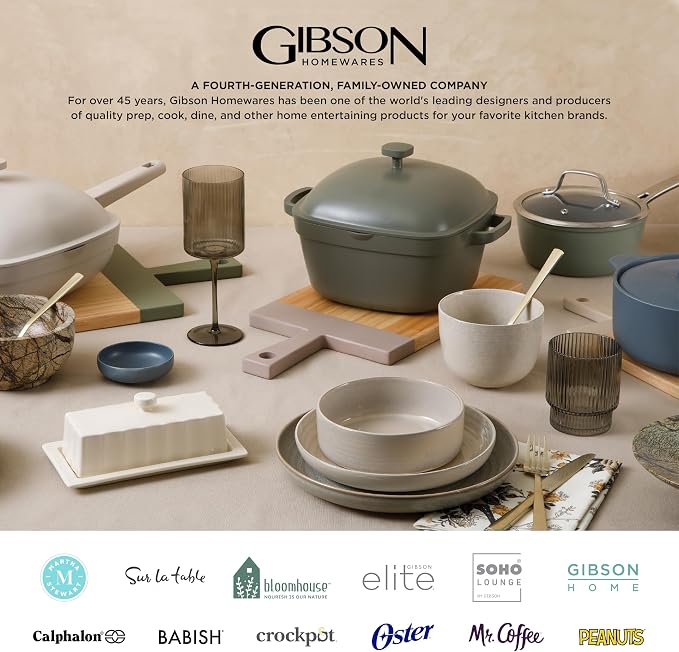 Gibson Elite Tequesta Square Reactive Glaze Stoneware Plates and Bowls Dishes Dinnerware Set, Service for 4 (16pcs), Taupe