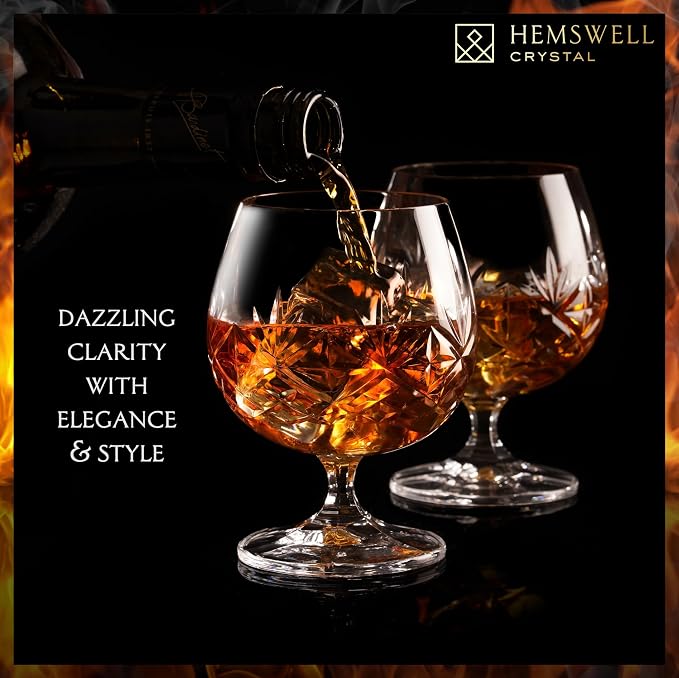 Brandy Snifter Glasses Set of 2 - Small Cognac Glasses for Scotch or Whiskey - Port Goblets - European Crystal 8.5oz - Glenrigg