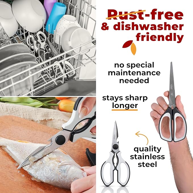 Gidli 5 Blade Herb Scissors Set with Heavy Duty Kitchen Shears - Stainless Steel Vegetable Scissors for Fresh Herbs and Salad Prep - Dishwasher Safe 2 Pack with Protective Cover