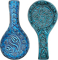 BCS Spoon Rest Set of 2 - Ceramic Spoon Holder for Stovetop & Kitchen Counter - Dishwasher Safe Handmade Kitchen Utensil (Turquoise 4.5" W x 9" L)
