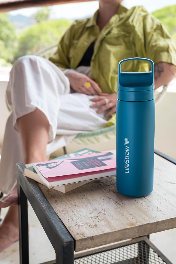 LifeStraw Go Series — Insulated Stainless Steel Water Filter Bottle, 18oz, Laguna Teal, Removes Bacteria, Parasites, Microplastics, Improves Taste