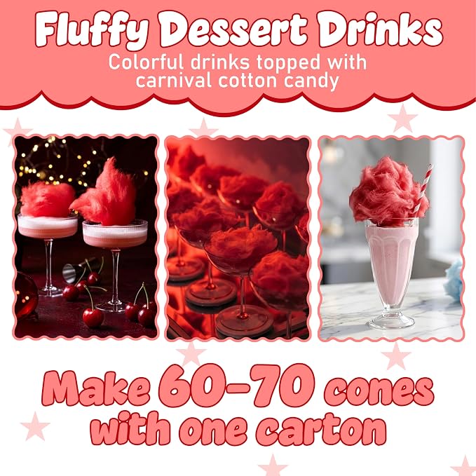 Perfectware Concession Essentials Cherry Cotton Candy Mix – Ready-to-Use Floss Sugar for Cotton Candy Machines – Makes 60–70 Cones – 3.25 lb Carton – Carnival Style Cotton Candy Sugar