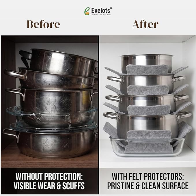 Evelots Bakeware/Cookware Scratch Protectors-Pots/Pan/Dish Dividers-Set of 12 - Two Large Sizes-Extra Thick Felt - Prevent Chips and Cracks When Stacking