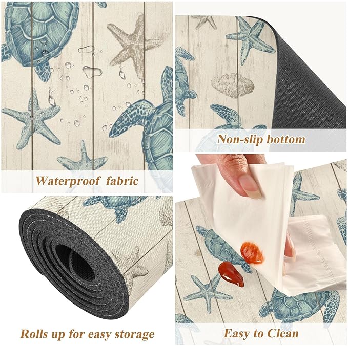 Beige Beach Wood Sea Turtles Trivet Table Runner Heat Resistant 230F for Hot Dishes Pots Plates Kitchen Dining Table Protector Decorative 39.37x 11.8