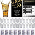 LemonRoad 100 Set 60th Birthday Party Favor for Guest Bulk, 1.4oz Plastic Shot Glasses Cup, Cheers to 40/50/60/70/80 Years Beer Bottle Opener Keychain Thank You Card Gift Bag for Souvenir Party Gift