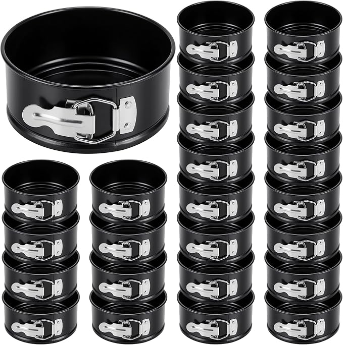 Sunnyray 25 Pcs 4 Inch Springform Pan for Baking Mini Cheesecake Pans with Removable Bottom Nonstick Leakproof Round Cake Mold Spring Form Molds for Mini Cheesecake Pizza and Quiches (Black)