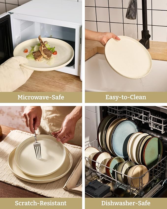 Famiware Milkyway Stoneware Dinnerware Set, 18-Piece, Plates and Bowls for Everyday & Formal Dining, Service for 6, Microwave and Dishwasher Safe, Scratch-Resistant, Almond Milk