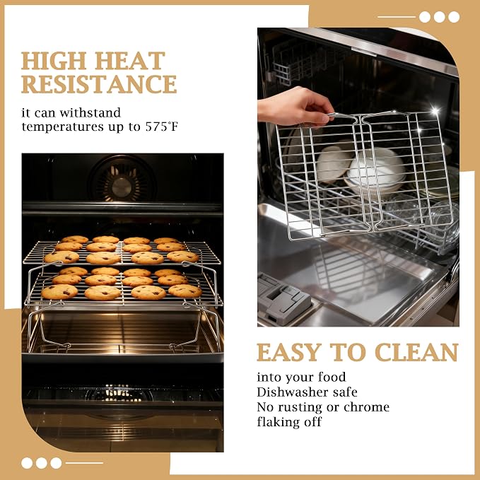 LIANYU Cooling Rack 15"x10", 6-Tier Stackable & Collapsible Stainless Steel Baking Wire Racks for Cooking, Baking, Roasting, Drying, Oven & Dishwasher Safe, Silver