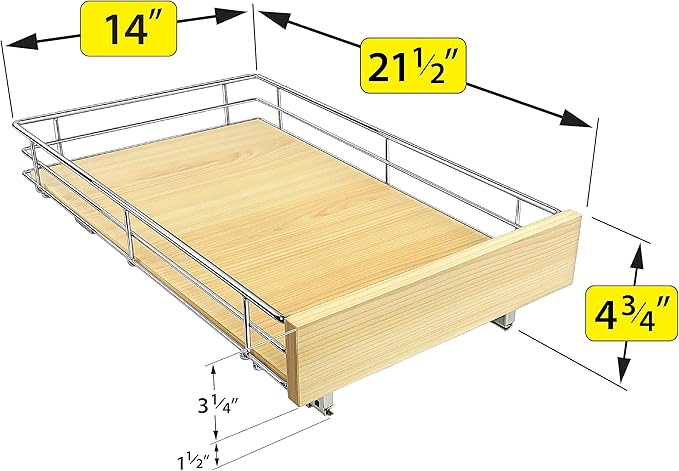 LYNK PROFESSIONAL® SELECT™ Slide Out Cabinet Organizer Pull Out Drawer, 14" x 21" Pull Out Cabinet Organizer – Pull Out Shelves for Kitchen Cabinets – Roll Out - Lifetime Ltd. Warranty, Wood Chrome