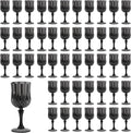 7OZ Plastic Wine Glasses, Reusable Vintage Goblets Unbreakable Drinking Glasses Crystal Water Cups Champagne for Wedding, Parties (48, Black)