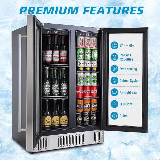 Compact 176 Can/5.4Cu.Ft Mini Fridge For Soda, Beer Or Wine, Portable Small Beverage Refrigerator With Digital Display&Removable Shelves &Reversible Glass Front Door For Office, Dorm, Bar
