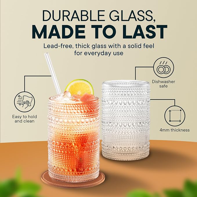 15 OZ Hobnail Drinking Set, Clear | Set of 12