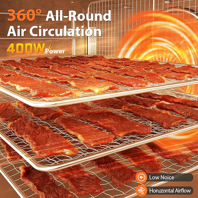 Food Dehydrator - 5 Stainless Steel Trays Dryer Machine with 194℉ Temperature Control & Adjustable Timer, 400W Meat Dehydrator for Jerky, Fruit, Veggies, Dog Treats, 50 Recipes Book Included