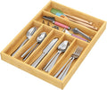 BAMEOS Bamboo Silverware Drawer Organizers, 11.9 inch Utensil Drawer Organizer for Kitchen Drawers, 7 Slots Total Large Flatware Organizer for Knives Cutlery Spoons Forks (Natural)