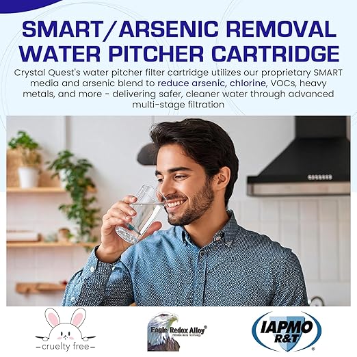 Crystal Quest SMART/Arsenic Removal Water Filter Pitcher Cartridge – Advanced Filtration for Clean, Healthy Water, Removes Contaminants, Long-Lasting, Easy Installation - 1,000 Gallons