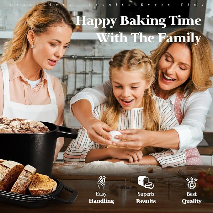 Cast Iron Sourdough Loaf Pan with Lid, Oval Dutch Oven for Bread Baking, Pre-Seasoned Sourdough Baking Supplies Kit, Cast Iron Dutch Oven for Homemade Bread, Sourdough Bread Pan