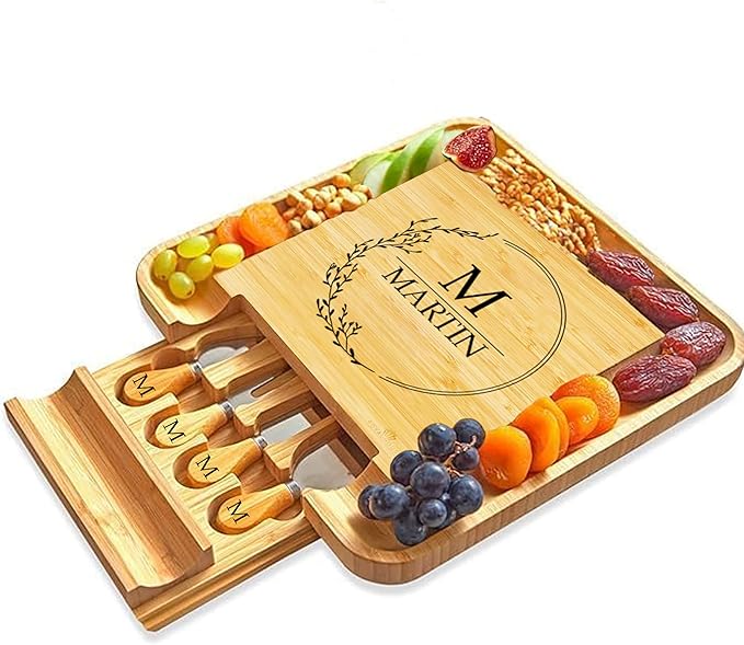 ROYALHOUSE Personalized Cheese Board, Custom Bamboo Engraved Customized Gifts Bridal Shower Gifts Perfect for Personalized Wedding