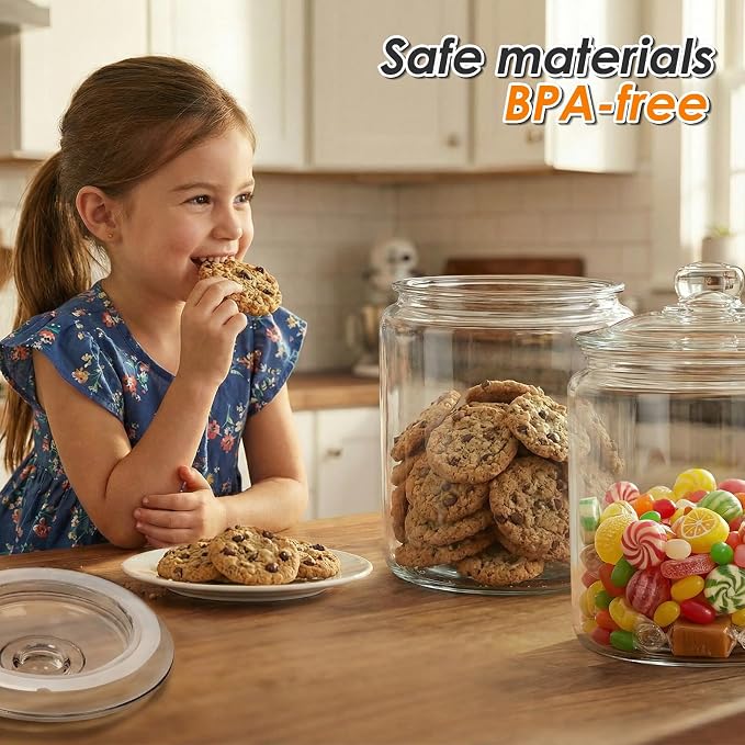 Masthome 2 Glass Storage Jars Set,1 Gallon Cookie Jar for Food Storage,Large Jar Food Storage Containers,Airtight Glass Jars with Lids for Kitchen Counter Pantry Well Organization