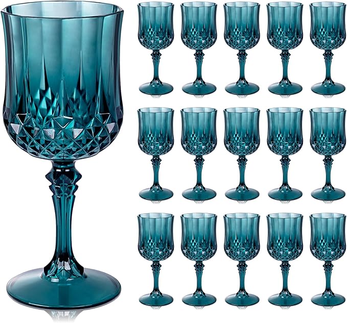 Ciaell 24PCS Green Plastic Wine Glasses - 7 Oz Plastic Goblets for Party - Green Vintage Drinking Glasses - Disposable Water Goblets Set for Wedding, Bar, Wine, Beer, Juice, Cocktail