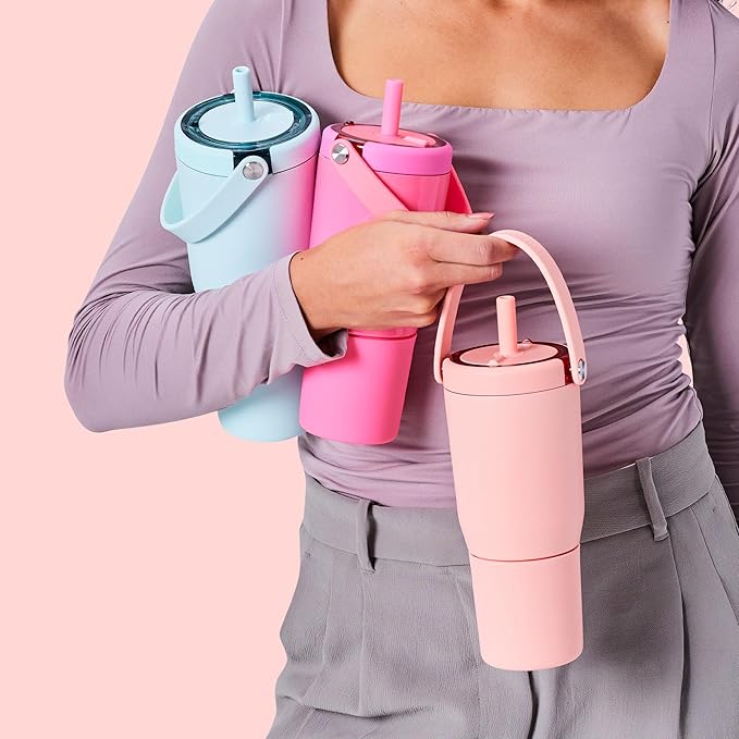 BrüMate Resa 25oz 100% Leakproof Travel Tumbler with Handle & Straw | Flexible SoftSip Straw | Silicone Sleeve for Durability | Stainless Steel | Cup Holder & Travel Friendly Water Bottle | (Zebra)