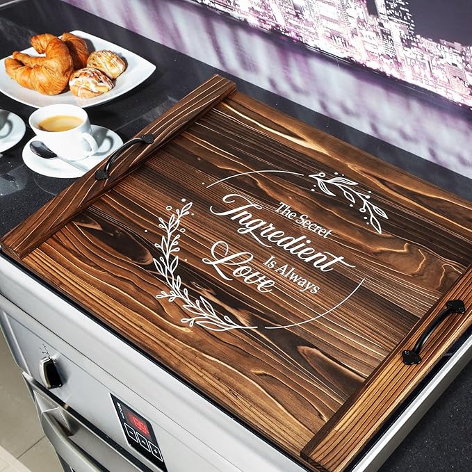 Patelai Noodle Board Stove Wooden Cover Stove Top Cutting Board with Handles 27.5 X 21.6 Inches Sink Cover for Electric Gas Burners Kitchen Counter Space(Thankful Style)