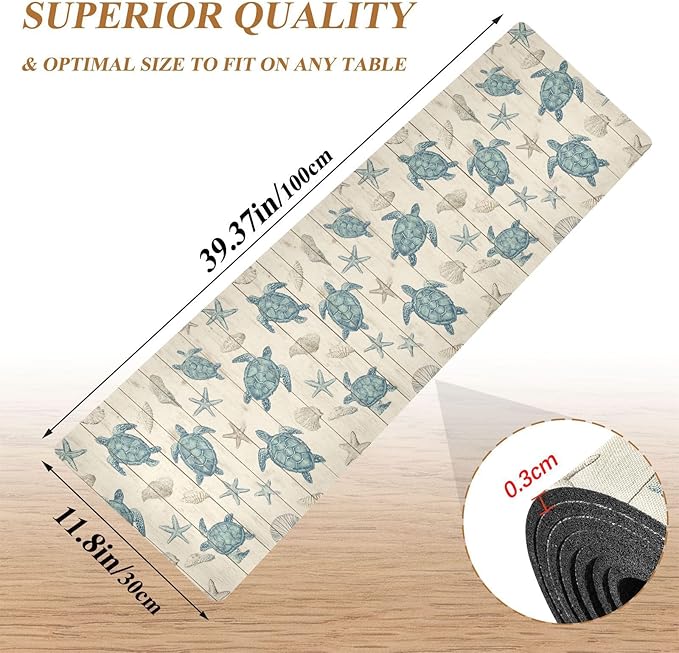 Beige Beach Wood Sea Turtles Trivet Table Runner Heat Resistant 230F for Hot Dishes Pots Plates Kitchen Dining Table Protector Decorative 39.37x 11.8