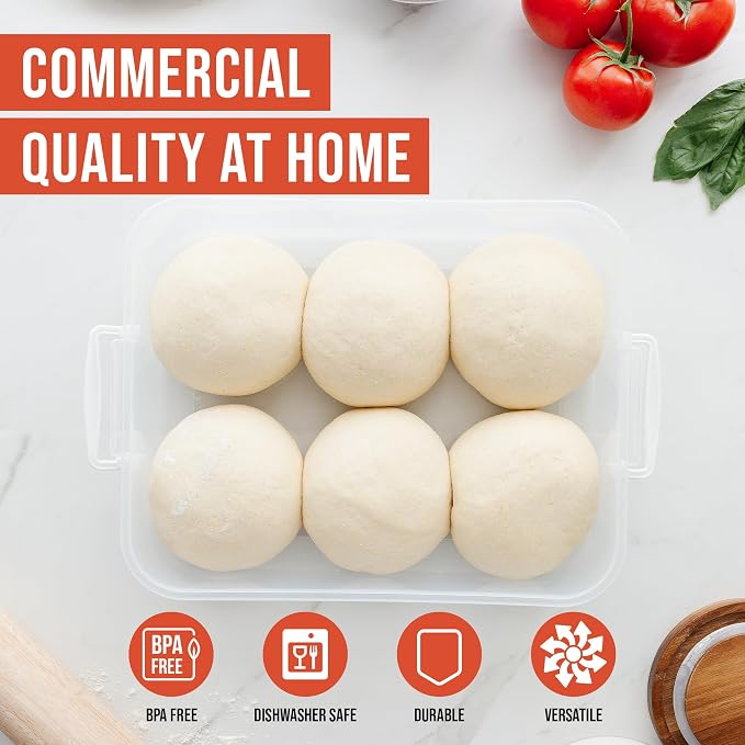 Chef Pomodoro Pizza Dough Proofing Box 14x11 Dough Container Grey 2-Pack | Preparation Container With Lid, Fits 4-6 Proofing Balls; A Household Pizza And Bread Dough Tray With Convenient Carry Handle