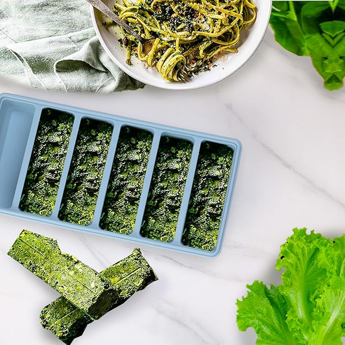 2-Pack Silicone Freezer Trays with Lid,6 Large 1/2-Cup(125ml)&15 Small 2 Tbsp(30ml) Soup Freezer Container Molds,Ice Cube Tray For Meal Prep&Freezing Soup,Stews,Sauces, Garlic, Herbs (Blue 2 Pack)