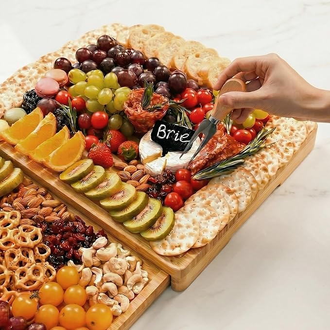 Extra Large 33.7x15.7 inch Charcuterie Boards Gift Set, 100% Bamboo Cheese Board and Knife Set, Cool Meat Cheese Platter Tray, House Warming Gifts New Home, Ideas for Women Mom