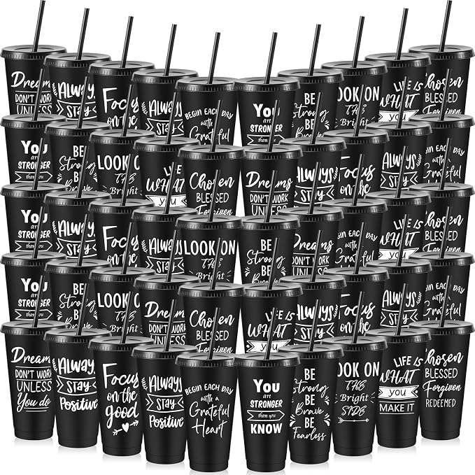 Uiifan 50 Pcs Inspirational Cups Bulk Appreciation Gifts for Employee Coworker Staff Team Thank You Gifts, Office Prizes for Adults Work Party Favors, Associates, Giveaways (Black)