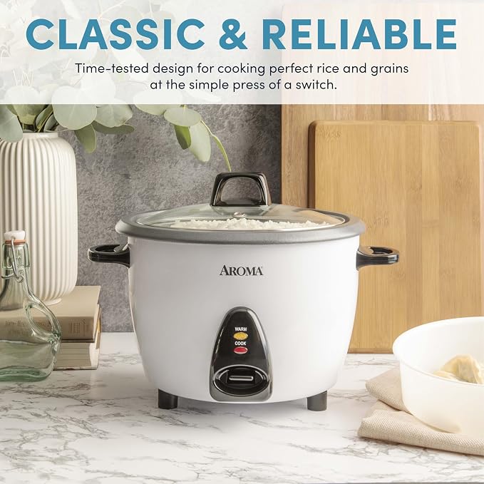 AROMA Rice Cooker, 10-Cup (Uncooked) / 20-Cup (Cooked), Steamer, Auto Keep Warm, Soup Maker, Oatmeal Cooker, Large Rice Cooker, 5 Qt, White, ARC-360-NGP