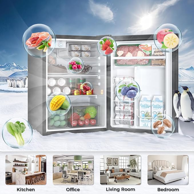 Antarctic Star Mini Compact Refrigerator with Freezer, 2.6 Cu.Ft. Single Door Adjustable Removable Shelves for Apartment/Dorm/Office,BLACK