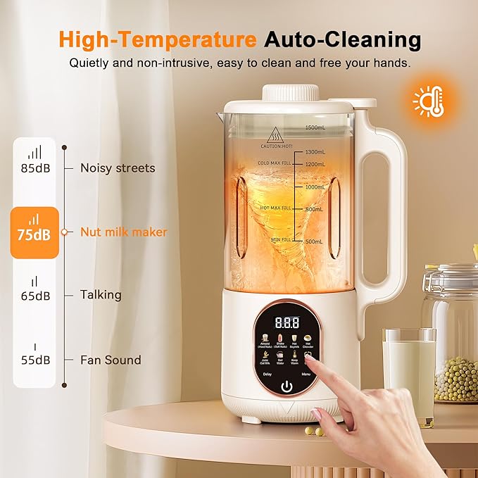 50oz Nut Milk Maker, 10 in 1 Automatic Nut Milk Maker with 20 Blades,Almond Milk Machine,Plant Based Milks Homemade Oat,Chowder,Juice,Soy Milk Machine with Delay Start,Boil Water,Keep Warm& Auto Clean
