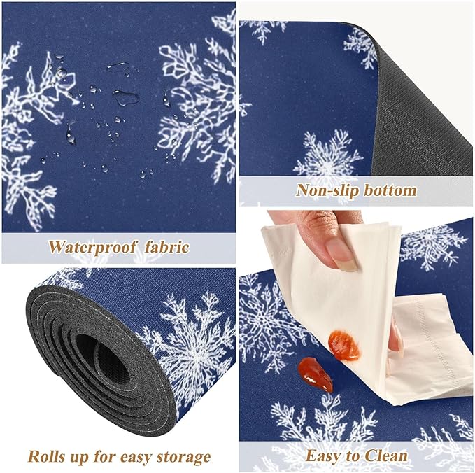 2 in 1 Table Runner Trivet for Hot Pots and Pans Heat Resistant Non Slip Waterproof 39 x 12 Inch Decorative Table Protector for Kitchen Countertop Navy Blue Snowflakes
