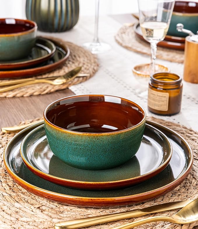 GBHOME Dinnerware Sets for 8, 24 Pieces Stoneware Plates and Bowls Sets, Scratch Resistant Dishes, Dishwasher & Microwave Safe, Reactive Glaze