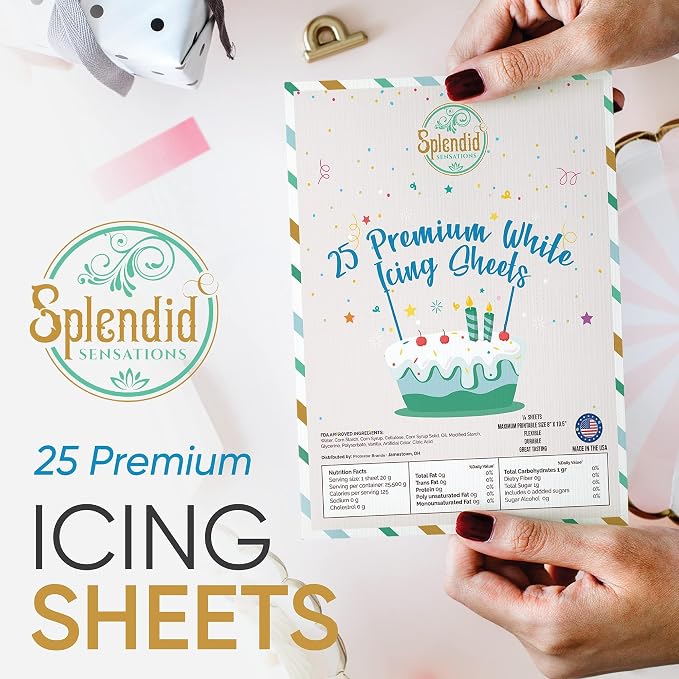 Splendid Sensations 25 ct Edible Paper, Edible Printer, Edible Images for Cakes, Edible Paper for Cakes and Cookies, Sugar Paper, Icing Sheets, Edible Cake Images, Edible Cake Prints, Frosting Sheets (25 Count)