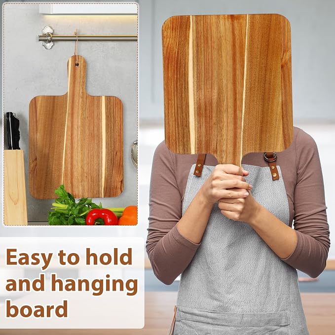 Geetery 16 Pcs Acacia Wood Cutting Board with Handles Bulk, Wooden Charcuterie Boards Serving Chopping Boards for Kitchen, Pizza, Bread, Vegetables, Laser Engraving, Housewarming Gifts(18 x 12 Inch)