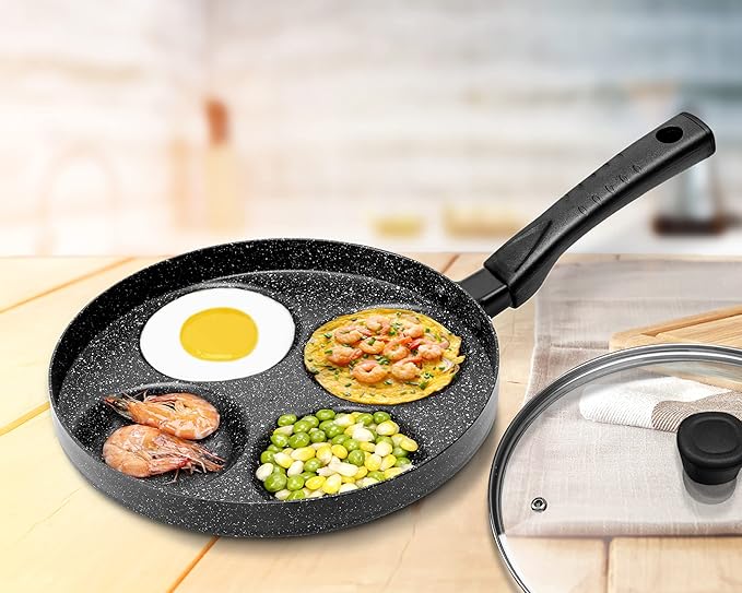 MyLifeUNIT Egg Frying Pan, 4-Cup Nonstick Fried Egg Pan, Aluminum Egg Cooker Pan with Lid and Spatula