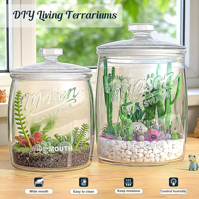 2 Pack Cookie Jar, Half Gallon Glass Jar with Airtight Lids for Cookies, Candy, Flour, Dog Treats, Coffee, Laundry Room Storage & Pantry, Wide Mouth Mason Jar for Sourdough Starter