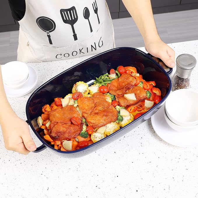 6 Quart Large Rectangular Baking Dish, 16x11 Inches Ceramic Baking Pan Casserole Dish for Cooking,Kitchen and Daily Use, Safe for Oven Microwave Refrigerator Disinfection Cabinet and Dishwasher,Blue