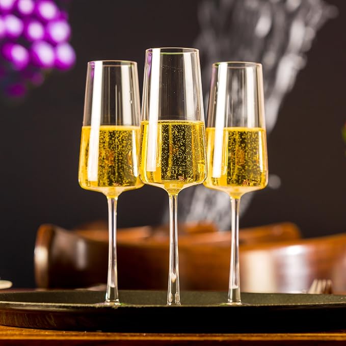 Stölzle Lausitz Champagne Glasses Power 6-Piece Set 8 oz – Elegant Flutes Ideal for Prosecco & Sparkling Wine – Elegant Crystal Champagne Glasses – Dishwasher- & Shockproof