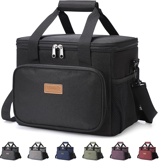 Lifewit Large Lunch Bag, Insulated Lunch Box, Soft Cooler Cooling Tote for Adult Men Women, Black 32-Can (20L)