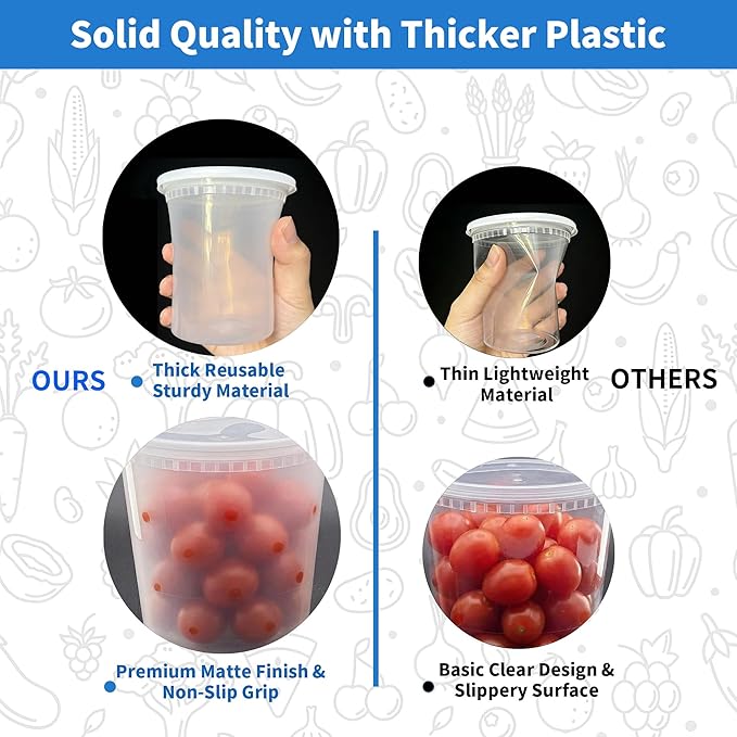 120 Sets 64oz Deli Food Storage Containers, Plastic Takeout Deli Cups for Meal Prep Leftover, Reusable Round Soup Containers with Lids, BPA Free, Stackable, Leakproof, Microwave and Freezer Safe