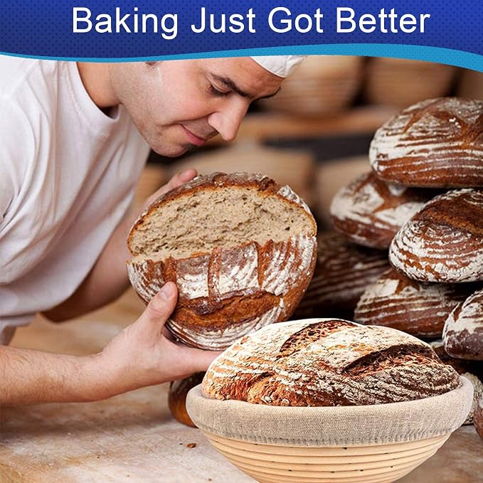 10 Inch Round Bread Banneton Proofing Basket Set of 2 Sourdough Proofing Basket kit for Artisanal Baking – Bread Making Tools For Professional & Home Bakers (10 inch round- 2 pack)