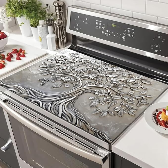 HOMETITUTE Stove Top Cover for Electric Stove 28x20 Inch Tree of Life Glass Cooktop Protector Mat Heat Resistant Decorative Kitchen Cover for Glass Range Countertop Coffee Mat