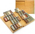Bamboo Spice Drawer Organizer – Expandable 4 Tiered Spice Rack Insert for Kitchen Drawer – Premium Bamboo Seasoning Organizer for Drawer Storage (Need 3" Deep Drawer)